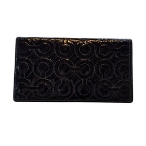 Coach Signature C Quilted Black Patent Leather Notepad Checkbook Holder